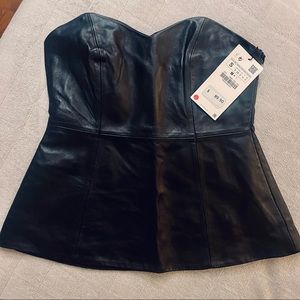 NWT Zara 100% leather strapless bustier - size Small